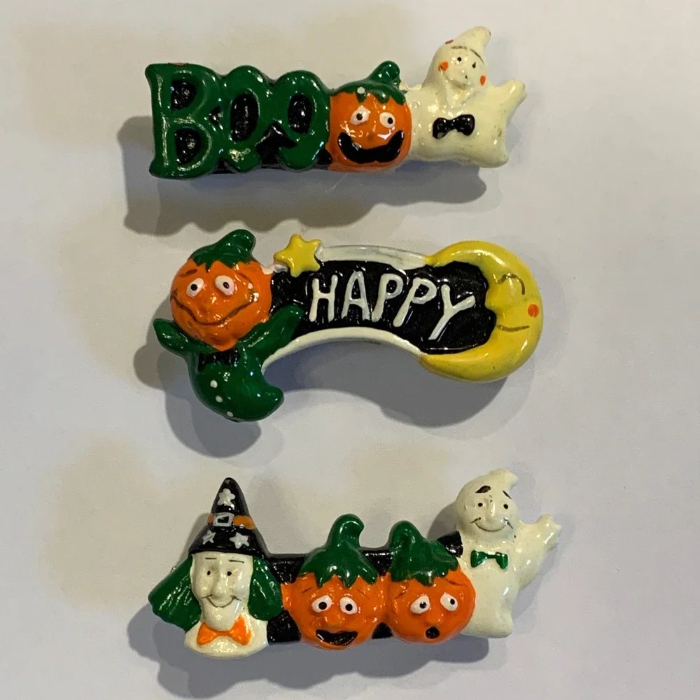 Vintage Halloween Hair Clips Witch Ghost Pumpkin Barrettes‎ Accessory Heavy